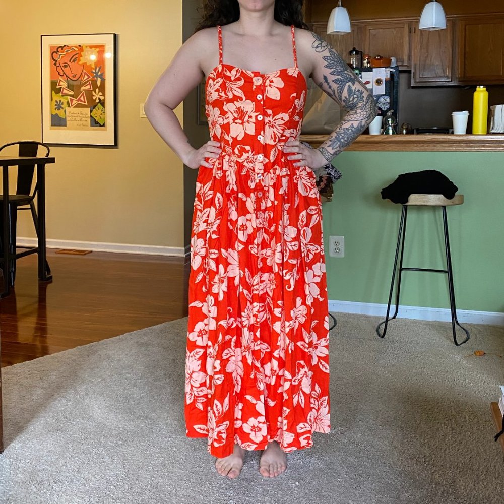 Free People Hawaiian Print Red Maxi Dress